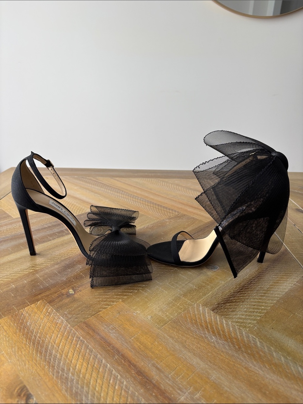 Jimmy Choo Black Tulle Bow Ankle-Strap Heels - Picture 6 of 6